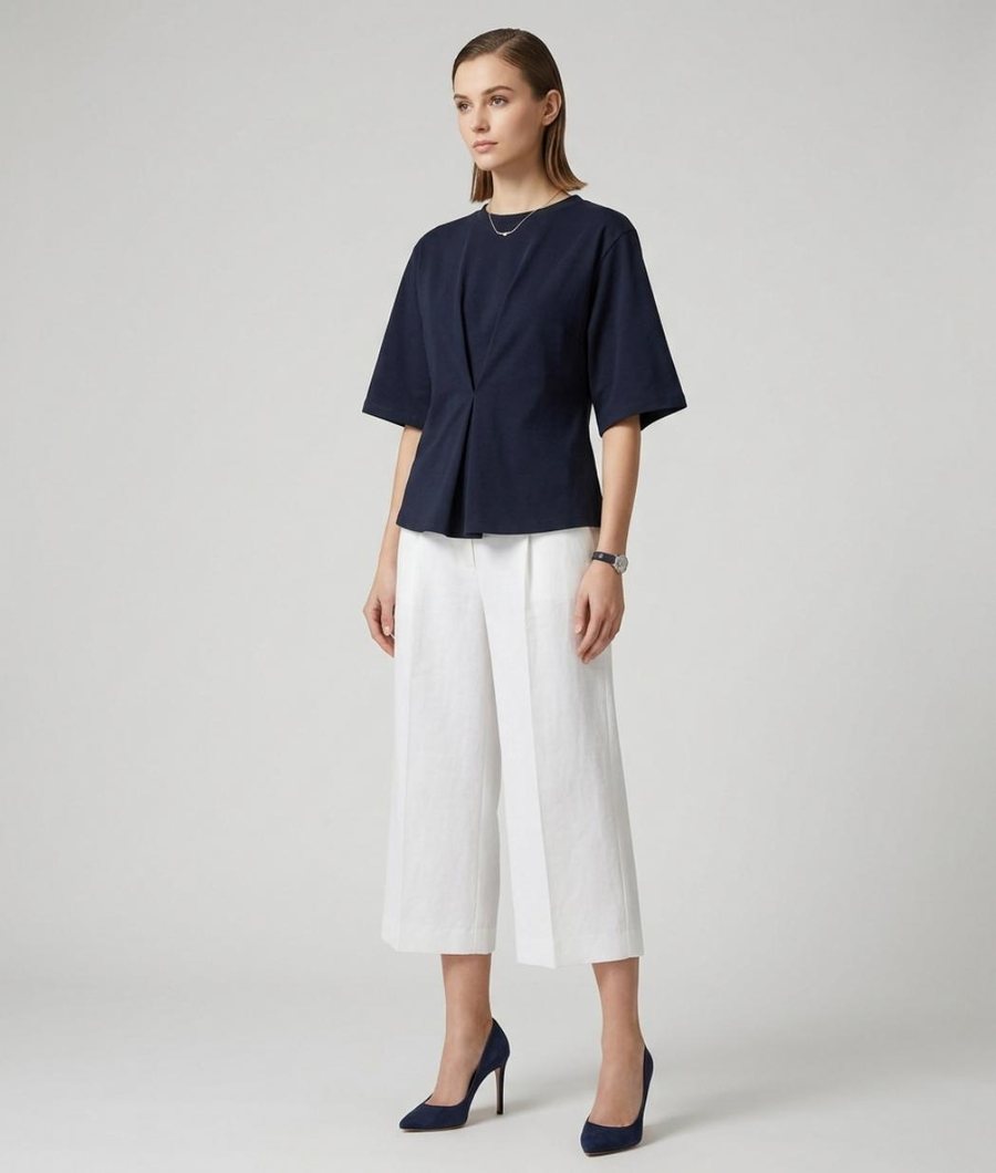Navy pleat top